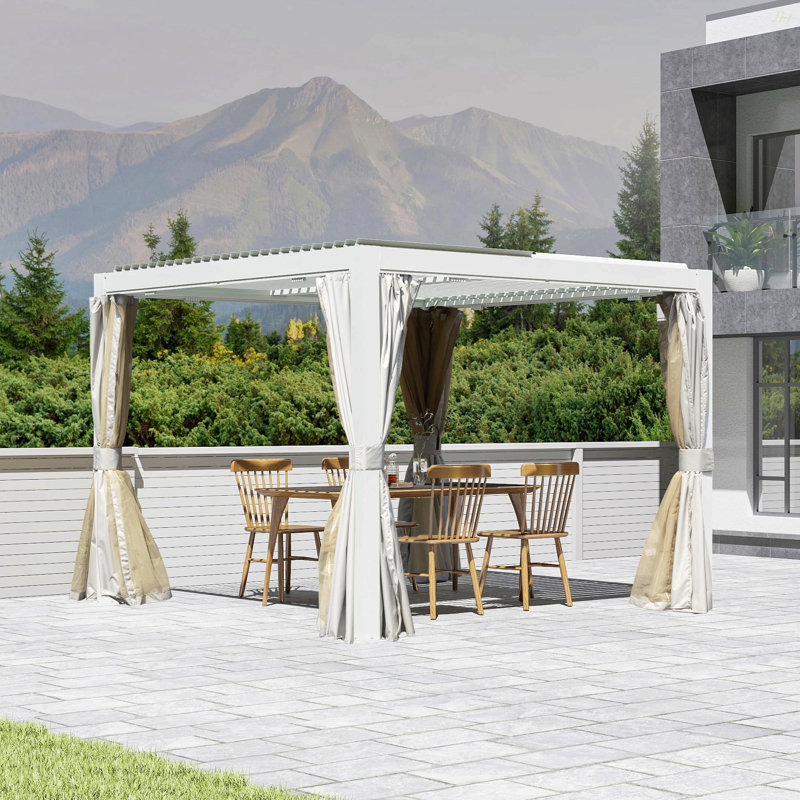 10X10 FT Outdoor Louvered Pergola With Adjustable Louvers-White, White, 90.83" H x 118.9" W x 118.11" D