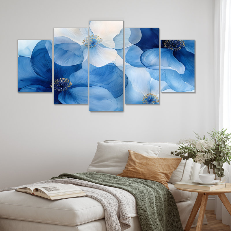 Bleu et blanc, cornouiller délicat, pétales de fleurs II - cornouiller, art mural traditionnel