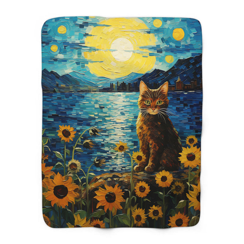 Chat dans une couverture de tournesols, Lit simple