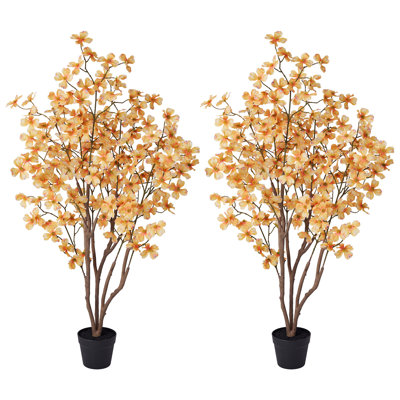 Adcock Lifelike Artificial Potted Dogwood Tree, UV-Resistant Silk Blooming Floral Plant With Heavy Black Sand Base For Indoor & Outdoor Floor/Tabletop Decor (Set Options Available)