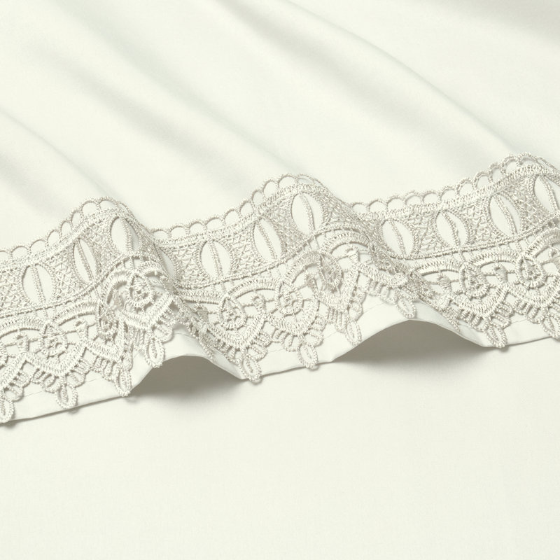 Ensemble de draps en bambou à densité de tissage 1800 fils 3 lignes, dentelle ou uni (4pc), Ivoire