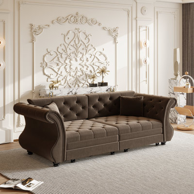 83.8 Inch Oversized Chesterfield Pull-Out Sofa Bed With Flower Tufting, Velvet Upholstery, And 3-In-1 Convertible Functionality For Living Room Bedroom Or Apartment.