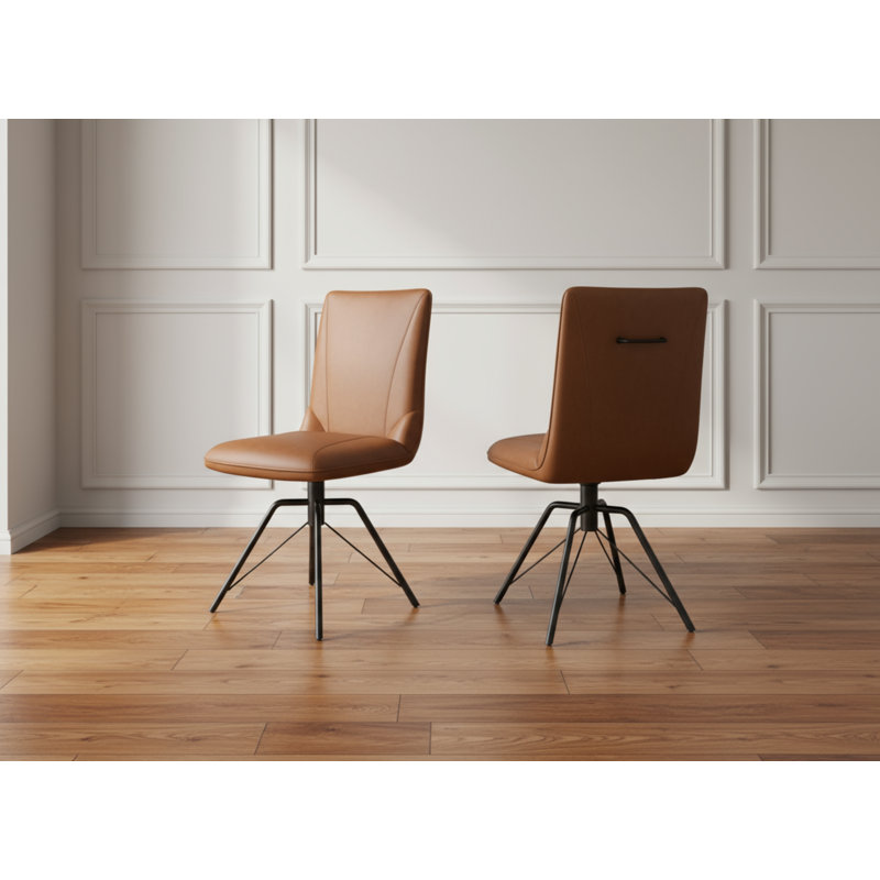 50cm H Leather Upholstered Full Back Side Chair, Tan