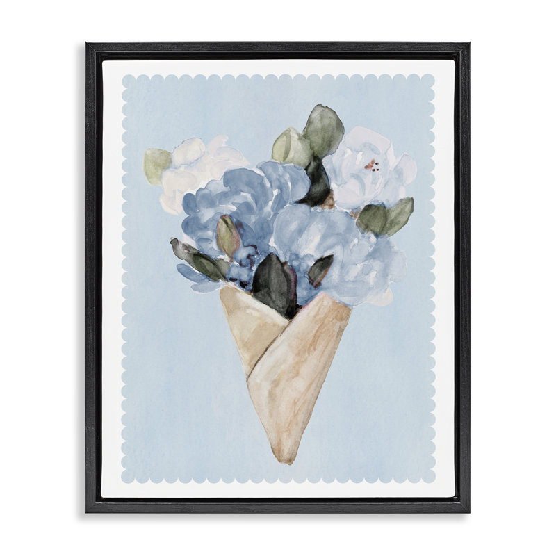 Cadre flottant bleu avec bouquet de cadeaux, design par Lanie Loreth, H 21 po x l 17 po, Cadre flottant noir de jais