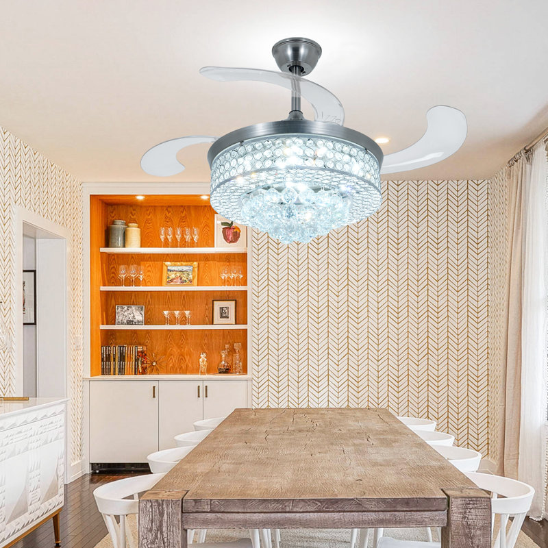 42" Crystal Ceiling Fans With Retractable Blades