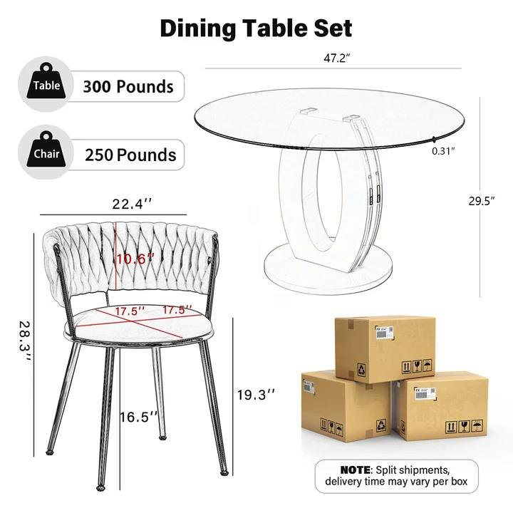 Ensemble de salle à manger à piédestal rond avec chaise de salle à manger en velours ciel, Noir
