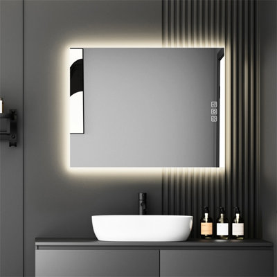 Miroir de meuble-lavabo à DEL 36 po x 28 po: 5 min, 3 couleurs à intensité variable, pleine hauteur, brouillard, fonction mémoire, Ip65 imperméable, reflet de disque dur mural de 36 po x 28 po, panneau en métal galvanisé de 5 minutes,