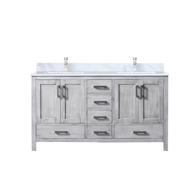 60 po Meuble-lavabo gris, comptoir en marbre, robinet, fermeture douce, meuble-lavabo à détails délicats pour salle de bain, à rayures