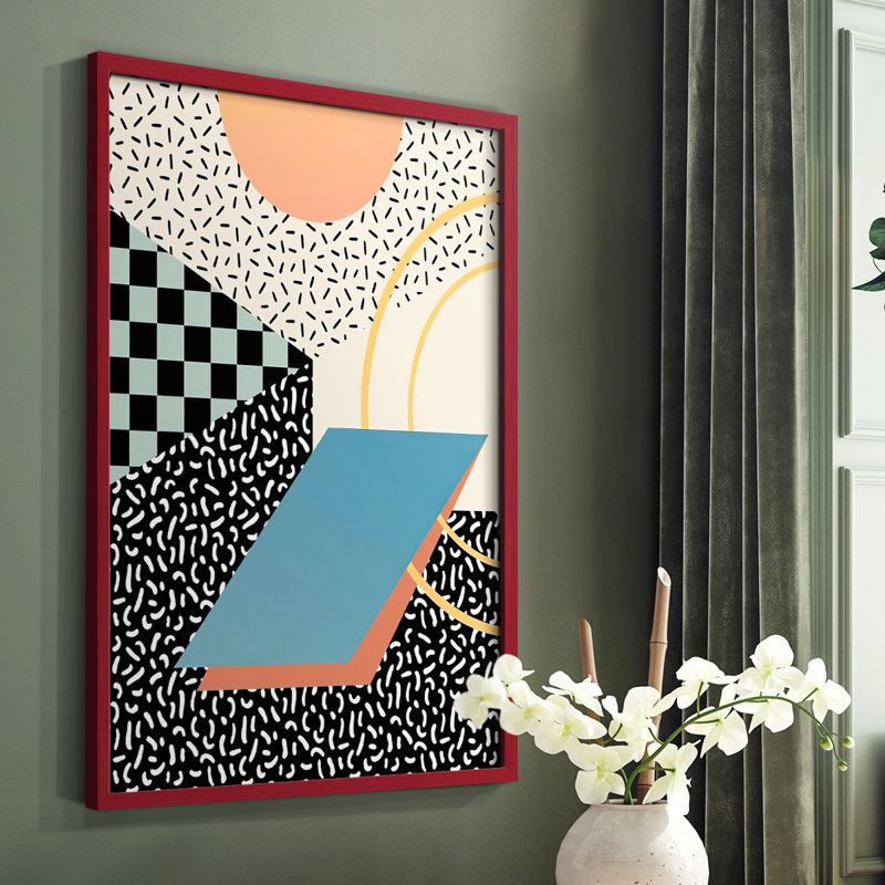 «Modern Memphis II», reproduction encadrée - bois massif, Cadre simple rouge, H 10 po x l 8 po