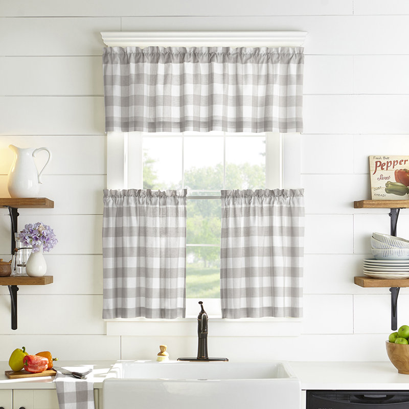 Skookum Cotton Striped Tailored Cafe Curtain, 30" W x 24" L, Gray/White