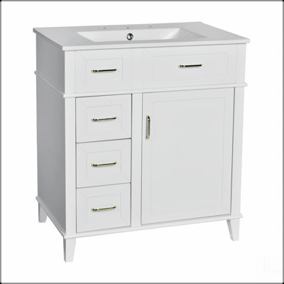 30-Inch Bathroom Vanity with Ceramic Sink, Adjustable Shelf, Soft Close Door, and Three Soft Close Drawers