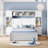 Full Size Wooden Bed With All-In-One Storage, Twin Trundle, And Built-In Outlets