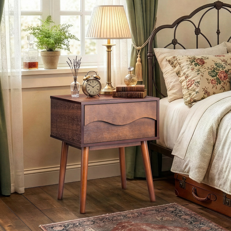 Brown P2 MDF Bachangada Tall Legs Handleless 1 Drawer 20.1 Inch