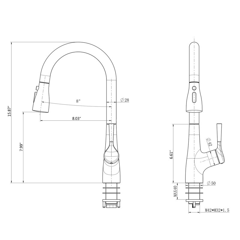Robinet d'évier de cuisine rétractable à poignée simple en nickel brossé, égratignure et tache, bec pivotant à grande arche avec trois fonctions pour nettoyer le remplissage, buses faciles à nettoyer, laiton de classe, utilisation à l'extérieur,