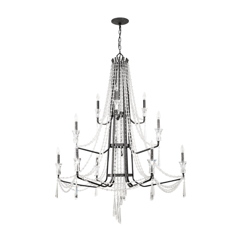 Barcelona 12-Light 3-Tier Crystal Chandelier - Onyx, Matte Black, 12