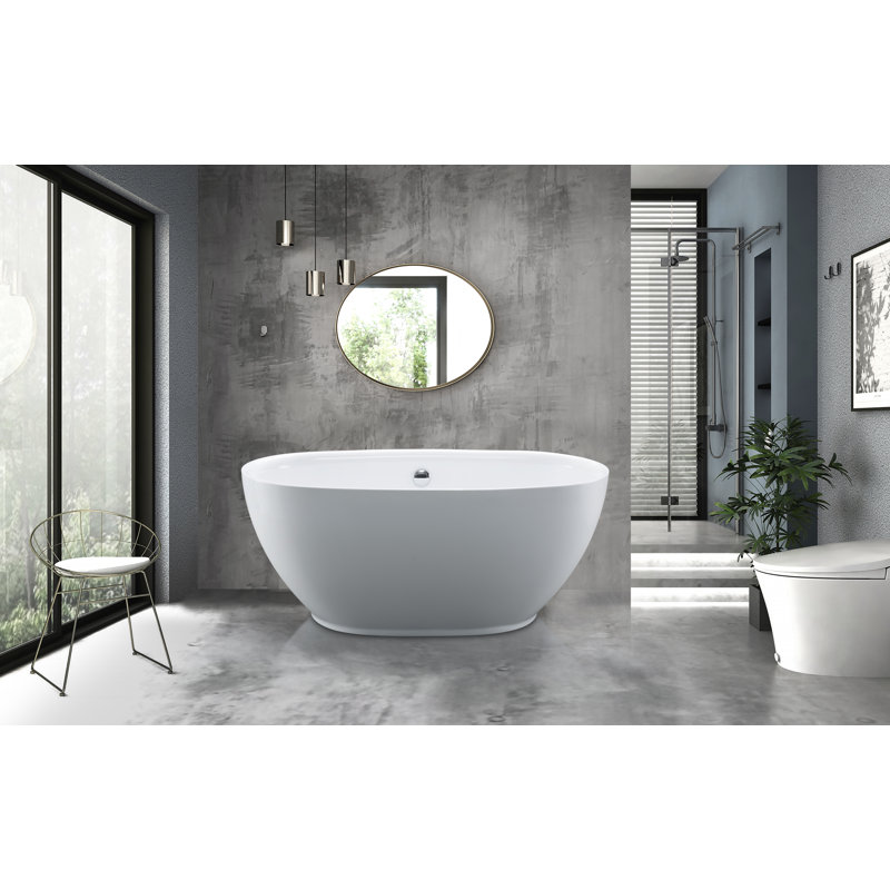 55" x 30" Freestanding Soaking Acrylic Bathtub