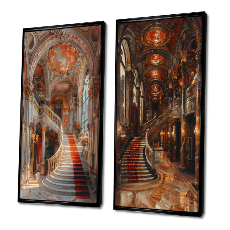 Ensemble de 2 pièces d'art rouge, rouge et or Grand Gala, H 32 po x l 32 po, Cadre flottant noir