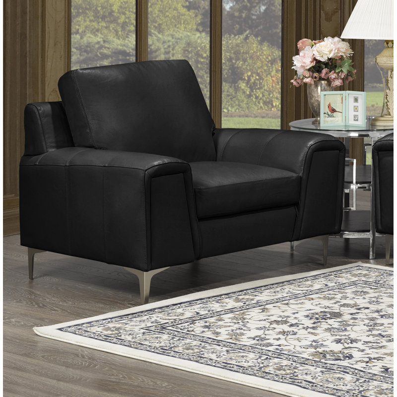 Fauteuil en cuir fleur Raghul, Cuir corbeau