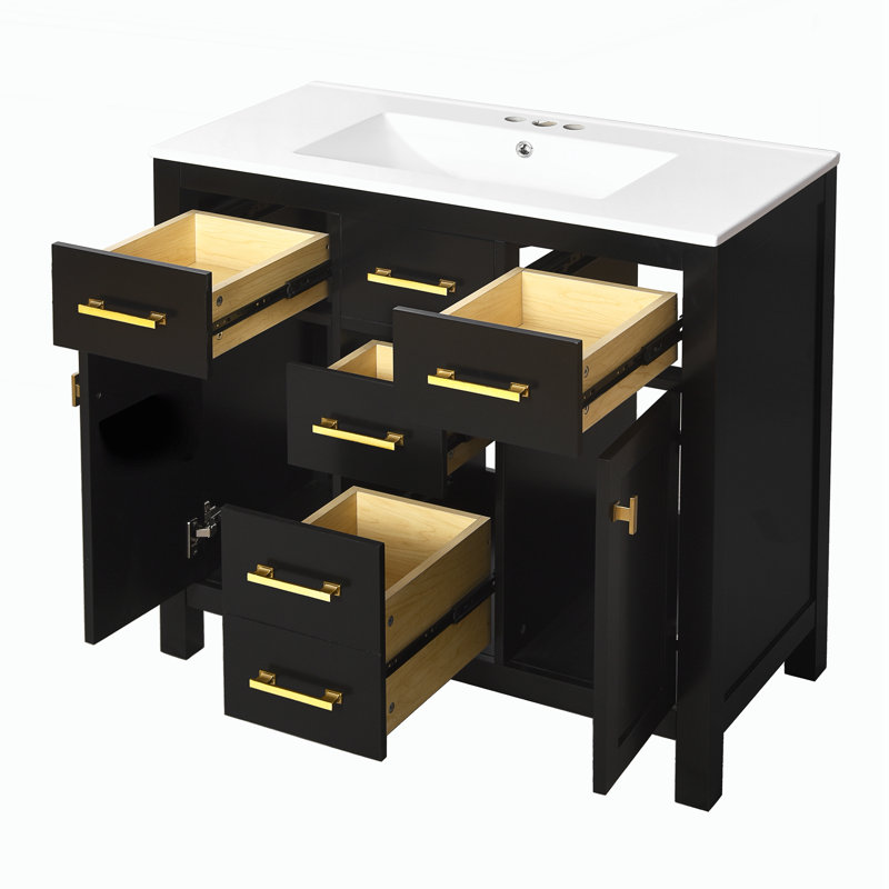 36'' Bathroon Vanity with Ceramic Sink Combo Set, Black