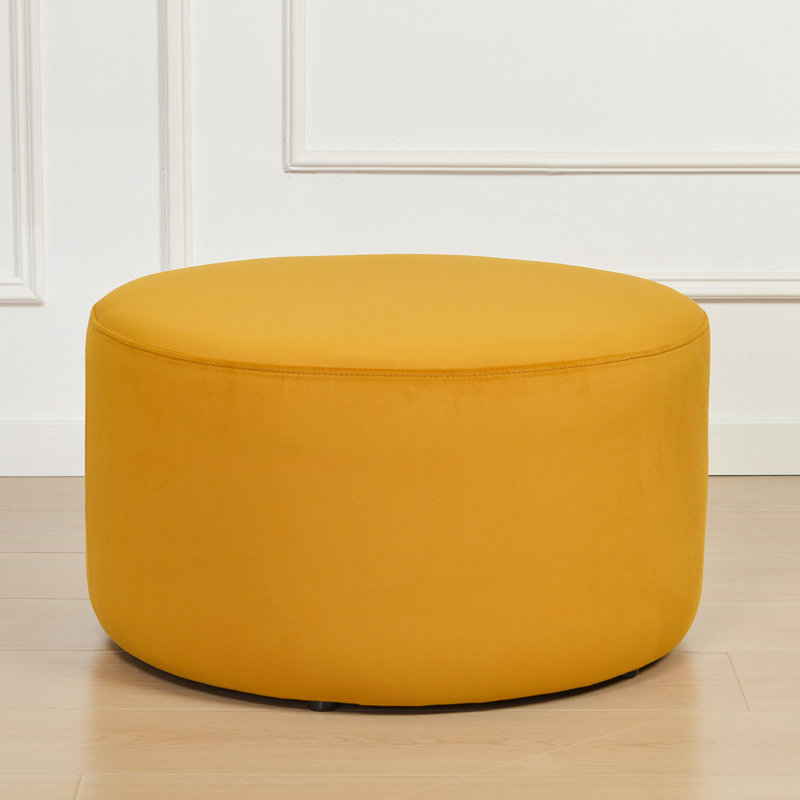 Brichelle 24'' Wide Modern Round Upholstered Ottoman, Yellow Velvet