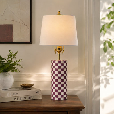 Handcrafted Checkered Bone Inlay Table Lamp Base