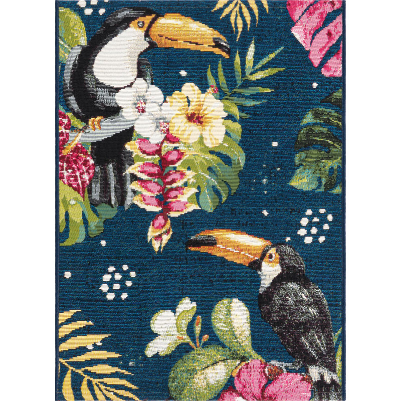 Hermleigh Washable Floral Indoor / Outdoor Rug, Rectangle 10' x 12'