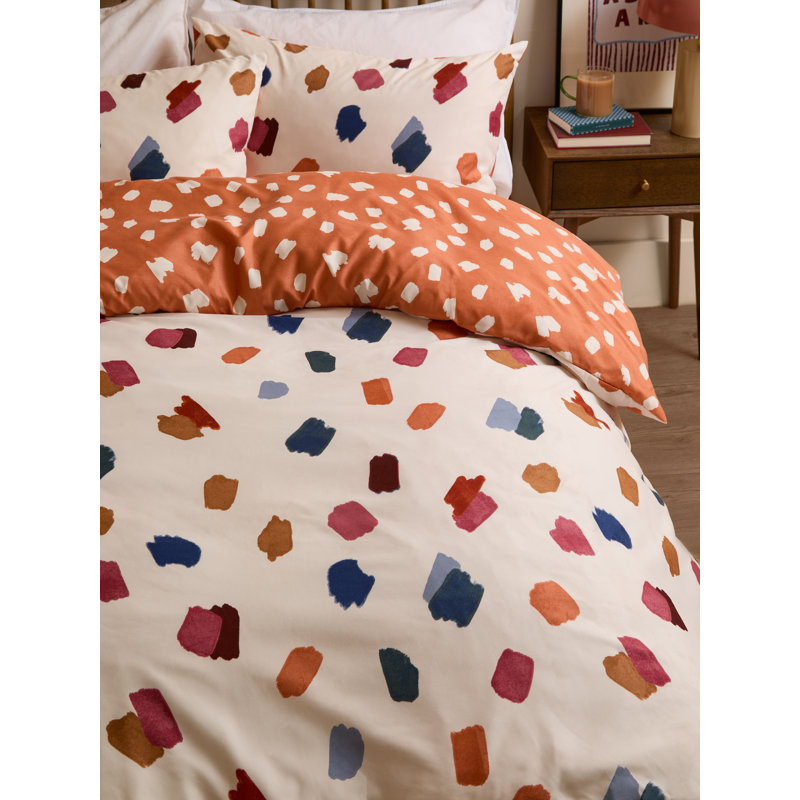 Astrid Polyester Abstract Duvet Cover Set with Pillowcases Included, Cream/Orange