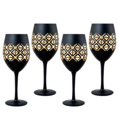 4-Piece 14-Oz Black Gold Drinking Wine Glasses