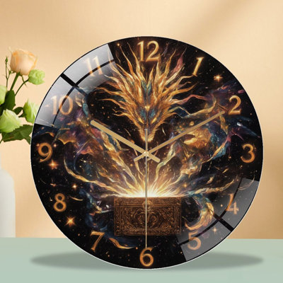 Clock Numbers Dragon Glowing Chest Art - 12'' Modern Glass Wall Clock
