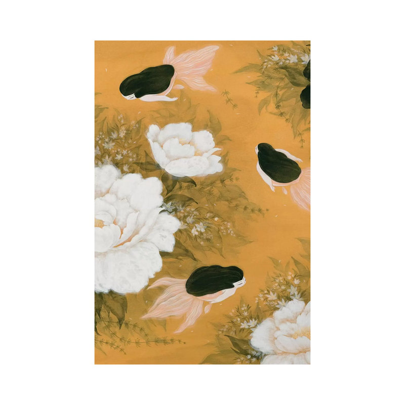 Goldfish Mermaid - Peony and Ballerinas II 1 Piece Painting on Canvas, 20.32 cm H x 30.48 cm W, Wrapped Canvas