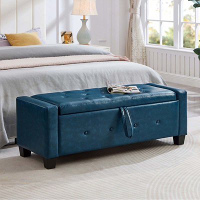 Banc capitonné rembourré avec rangement spacieux pour le salon de la chambre à coucher, couloir polyvalent, facile à assembler et à nettoyer