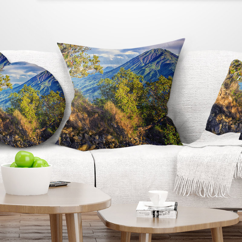 Coussin imprimé Volcano Merbabu imprimé en Java, 16 po x 16 po, Coussin décoratif