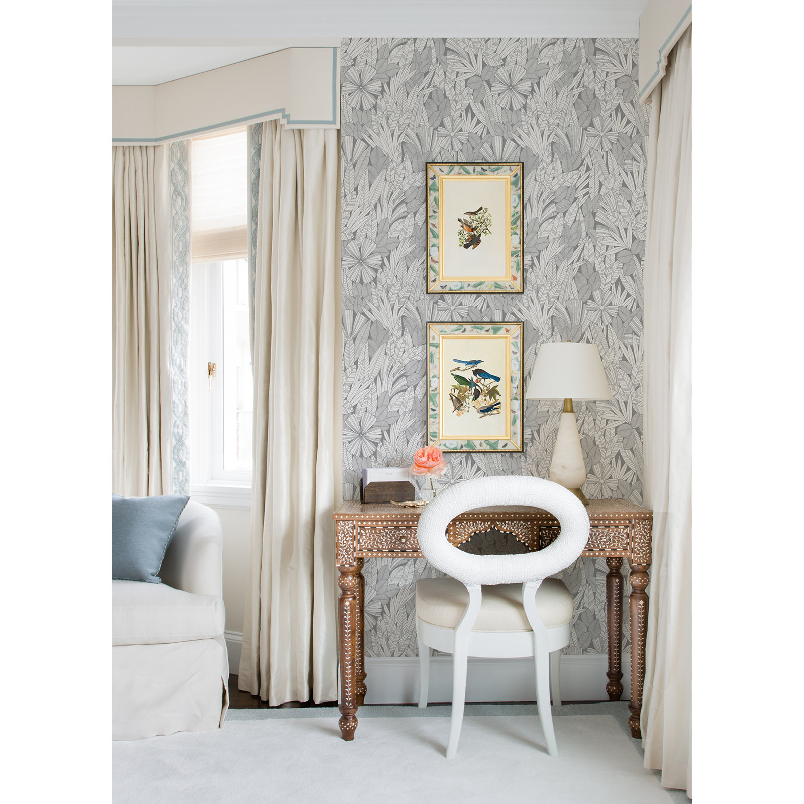 Avellana Botanical Wallpaper, Gray