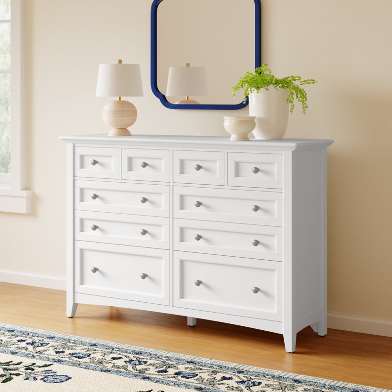 Melusina 10-drawer 60-inch Solid Wood Double Dresser, White
