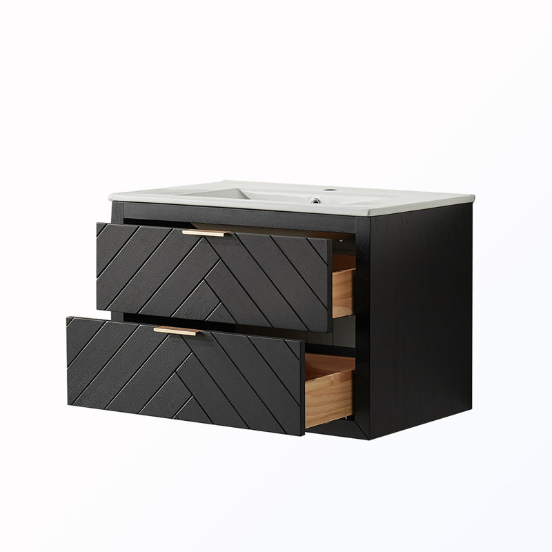 Wall Mounted Bathroom Storage With Sink, Black