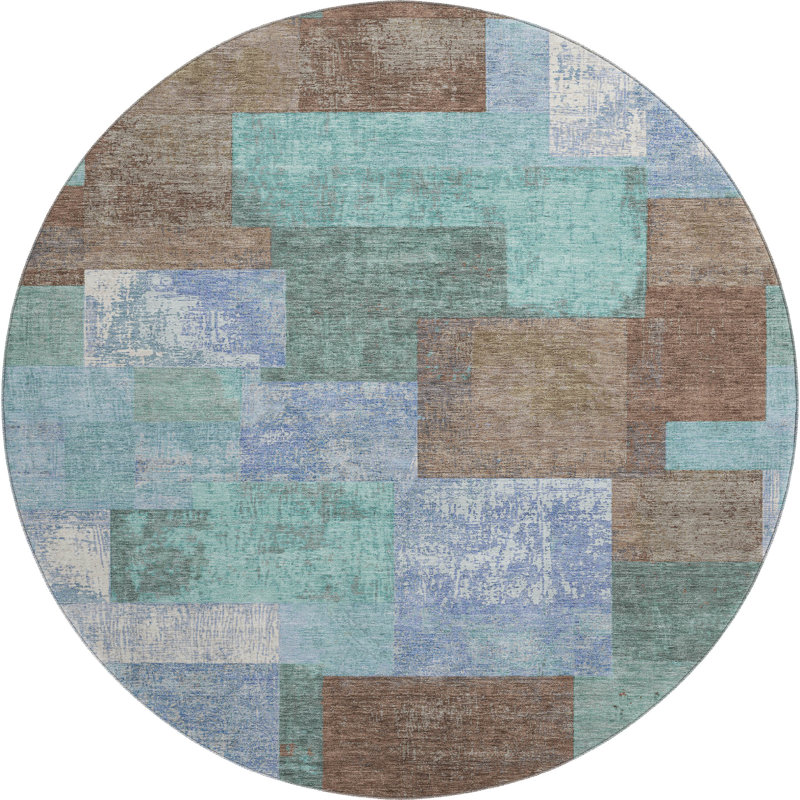 Premium Machine Washable Pinkston Geometric Rug, Round 8'