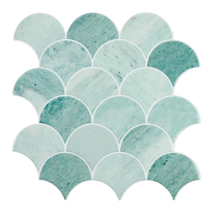 Carrelage écailles de poisson à peler et à coller, tuiles adhésives 3D amovibles sur le mur (ensemble de 10), Vert marbré