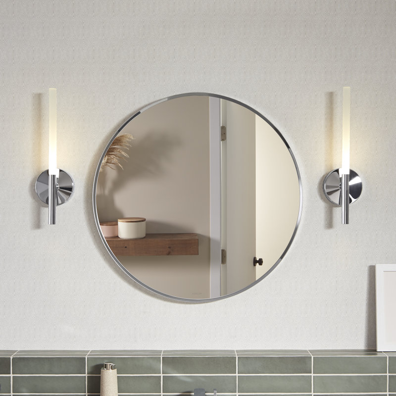 Essential Round Wall Mirror, Bathroom/Vanity Mirror with Frame, Polished Chrome, 28" H  x 28" W  x 1.38'' D