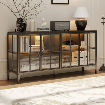 63" Wide Black Glass Display Case With Adjustable Legs & 3-Colour LED Lighting
