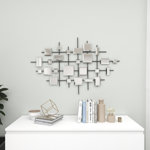 Corisande Metal Geometric Black Wall Decor with Square Mirrored Accents