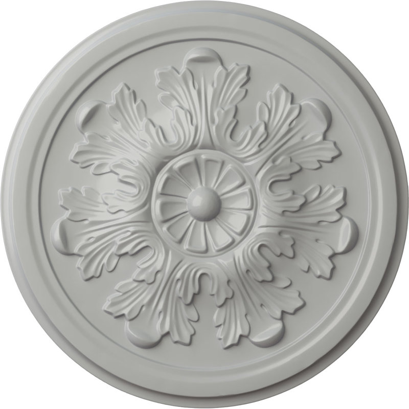 Médaillon de plafond en acanthe Endurathane Legacy, DE 12 3/4 po x P 7/8 po (convient aux auvents jusqu'à 3 1/2 po), fini givré peint à la main