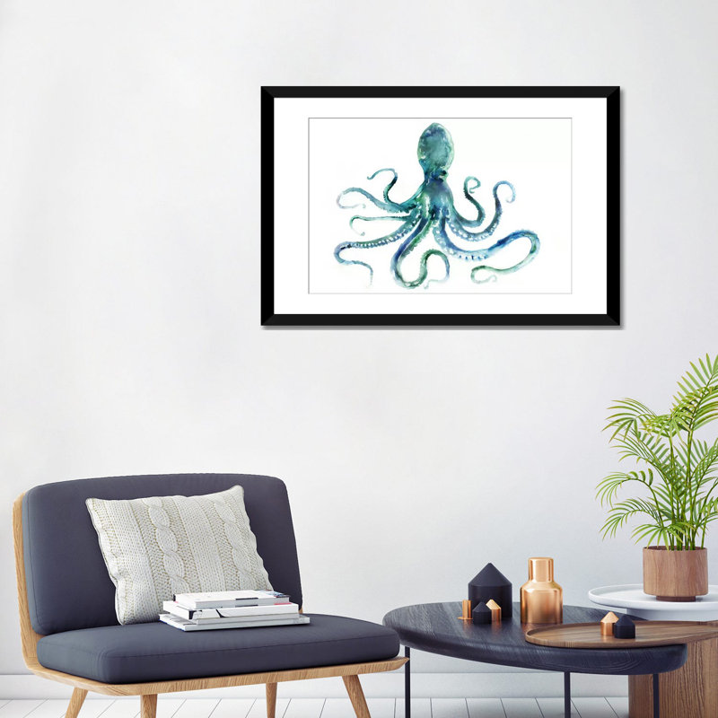 " Octopus " by Edward Selkirk, 16" H x 24" W x 1" D, Black Framed Fine Art Paper, White