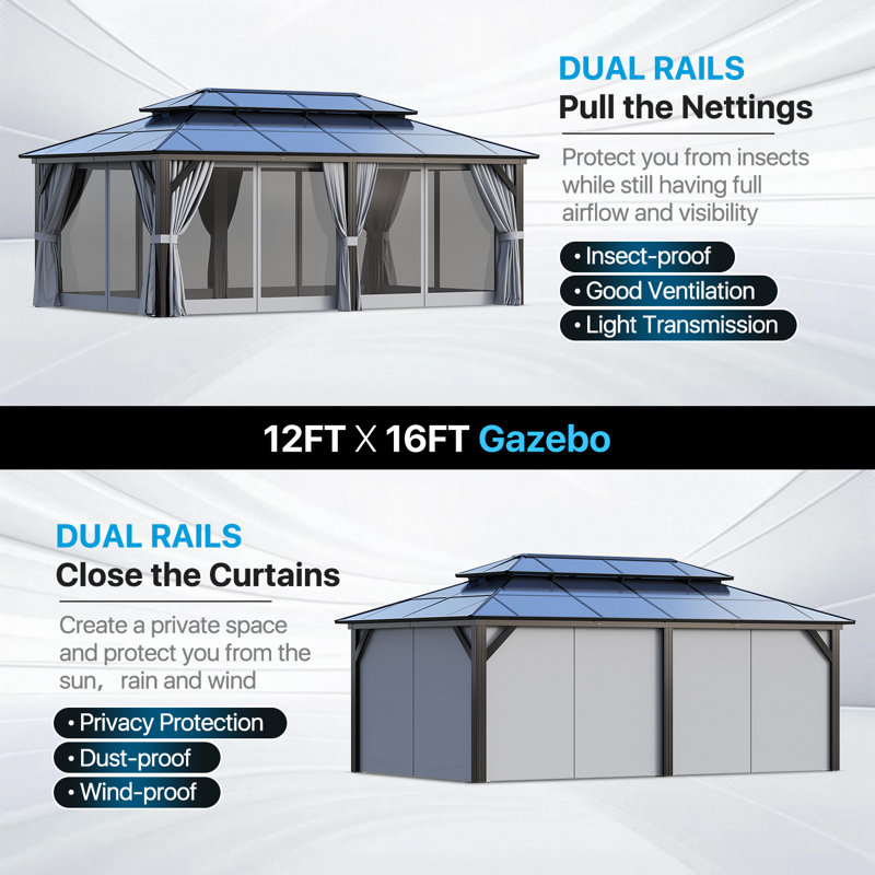 20 Ft. W X 12 Ft. D Metal Patio Gazebo