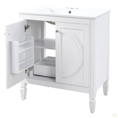 Meuble-lavabo vintage de 30 po sans assemblage avec lavabo en céramique, deux portes à fermeture en douceur et tablette réglable, style campagne moderne