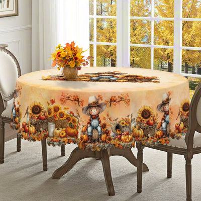 1pc Autumn Thanksgiving Polyester Tablecloth, Squirrel, Pumpkin, Hedgehog Pattern Design, Rectangular And Round Autumn Harvest Tablecloth, Thanksgivin