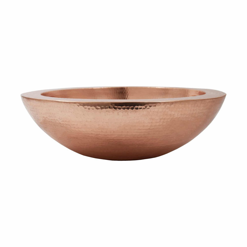 Laguna Hand-Hammered Copper Round Vessel Bathroom Sink, Polished Copper