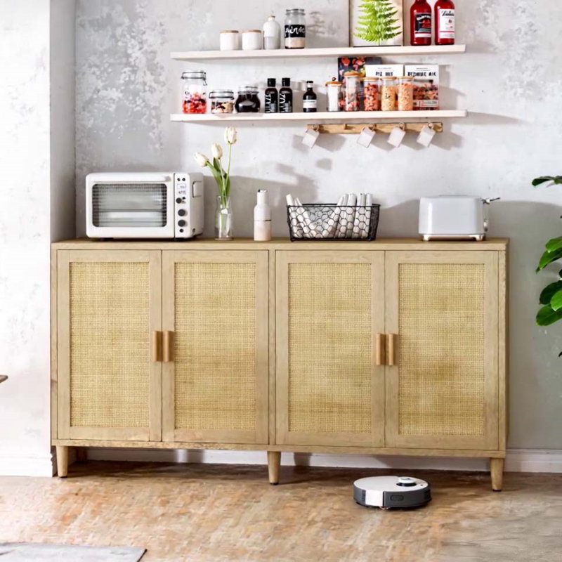 Buffet 70 po en rotin avec rangement, Bois
