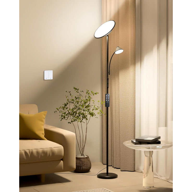 Lampe sur pied à effets de lumière 60 pour le salon, lampe sur pied Torchiere avec interrupteur mural et télécommande pour chambre à coucher, bureau, coin Lepower-Tec