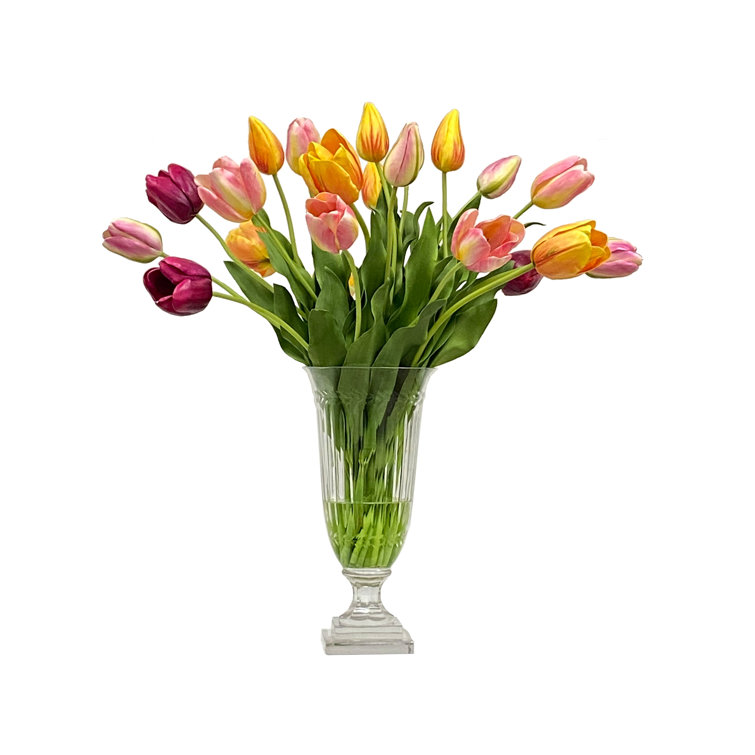 Winward Silks Faux Silk Tulip Arrangement in Vase | Wayfair