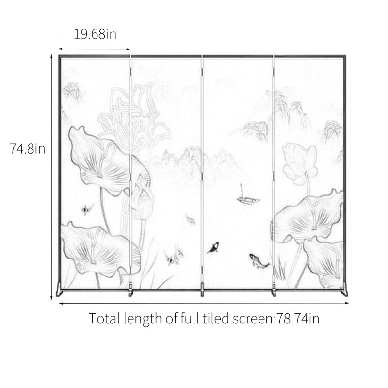 Screen Partition Foldable, 74.8" H x 78.74" W x 1.37" D